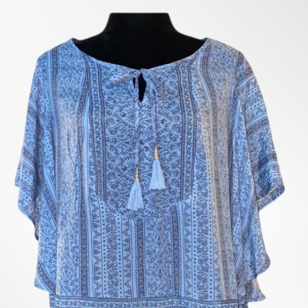 Liz Claiborne Blue Floral Flutter Sleeve Boho Blouse NWT Size XXL - Picture 4 of 7
